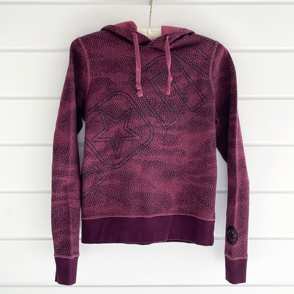 Converse Women's Polka Dot Speckled Large Logo Hoodie Sweatshirt Size XS Maroon